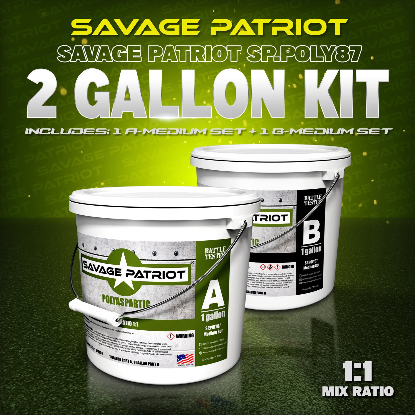 SP-Polymers SP.POLY87 (1:1 Polyaspartic Topcoat) LOW ODOR Slow Set Set 2 Gallon Kits